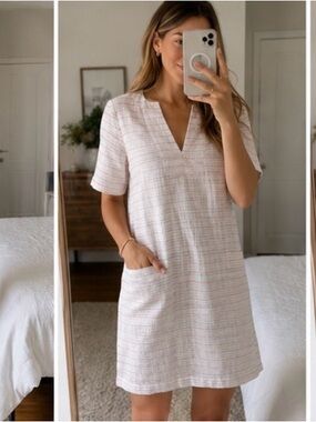 Vineyard Vines Linen Shift Dress Pink Stripe Mai Tai Size 4 Beach Tunic Coastal